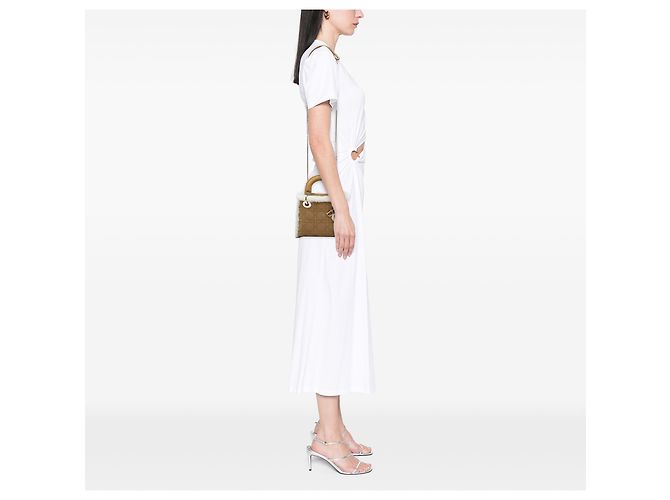 Lady Dior Mini in camoscio Cannage marrone con rifiniture in shearling - vista 5