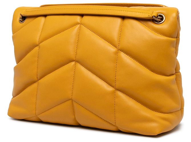 Autre Marque Saint Laurent LouLou Puffer Schultertasche aus gelbem gestepptem Lammleder mit Monogramm Medium - Ansicht 2
