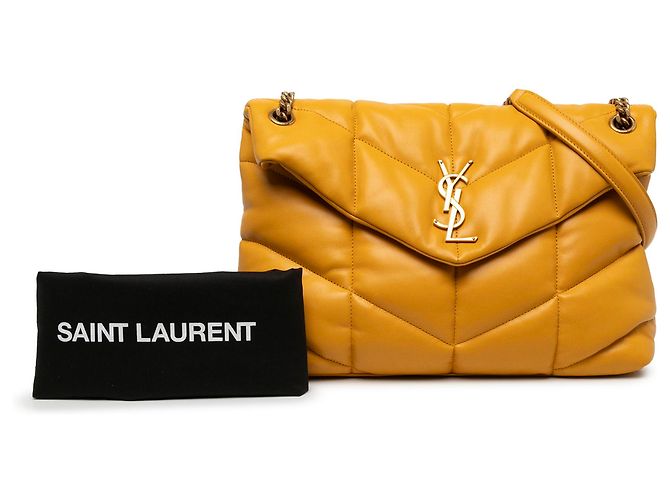 Autre Marque Saint Laurent LouLou Puffer Schultertasche aus gelbem gestepptem Lammleder mit Monogramm Medium - Ansicht 6