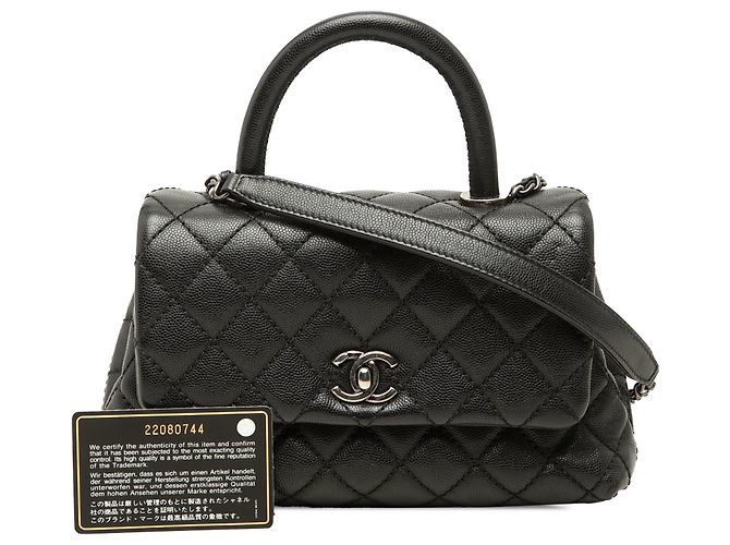 Borsa Chanel Mini Quilted Caviar Coco Top Handle Nera - vista 7