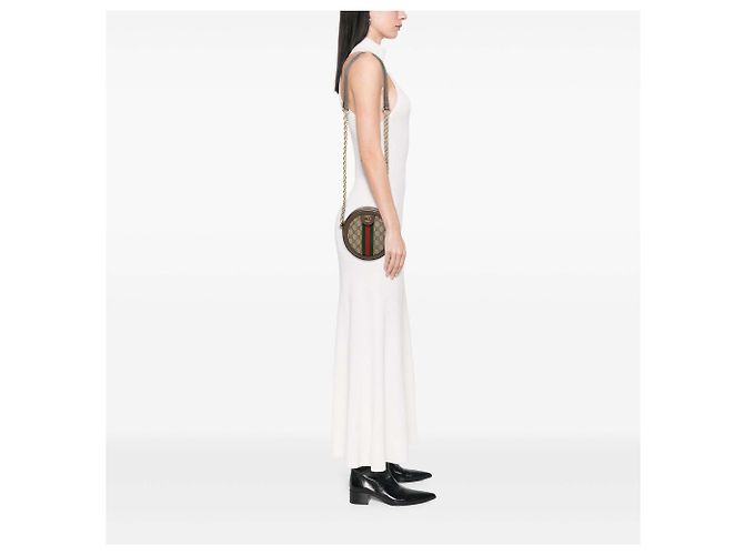 Gucci Beige Mini GG Supreme Web Ophidia Round Crossbody - vista 6
