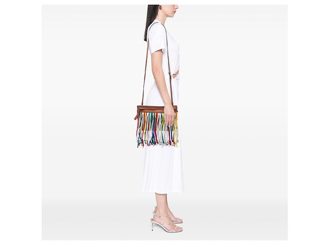 LOEWE Multi Multicolor Leather Fringe T Pouch Crossbody - view 6