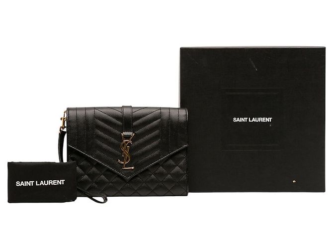 Autre Marque Clutch a Busta Saint Laurent Black Grain De Poudre Triquilt Monogram - vista 7