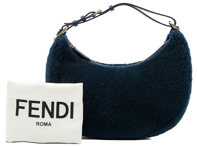 Fendi Blue Small Shearling Fendigraphy Hobo - vista 6