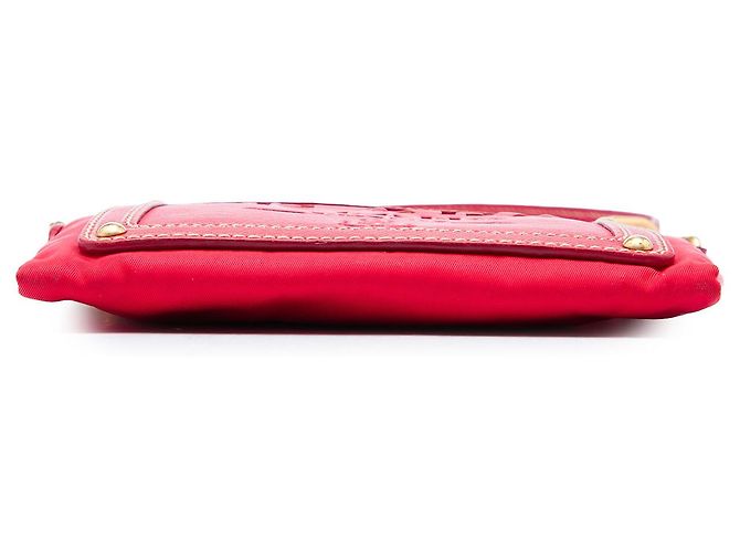 Borsa a tracolla Prada in Tessuto con rifiniture in Saffiano rosso e logo a catena - vista 3