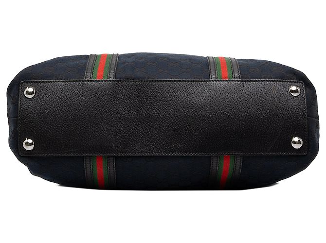 Borsa Shopper Tote Gucci in tela GG nera con banda Web - vista 3