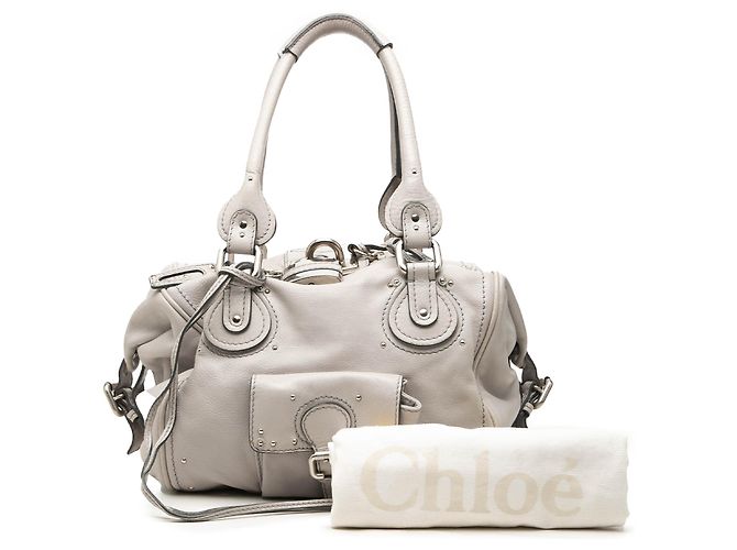 Borsa a tracolla Chloé Paddington con tasca anteriore in pelle grigia - vista 7