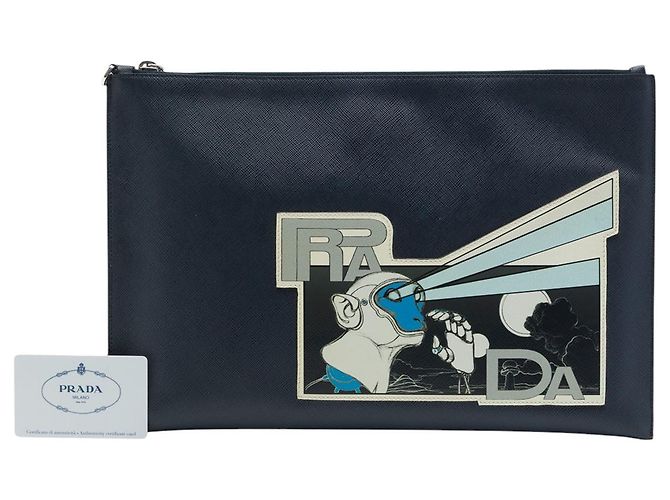 Clutch Prada Blue Saffiano Monkey Robot - vista 7