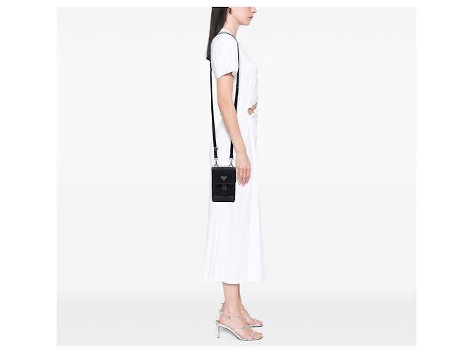 Custodia per smartphone Prada in Re-Nylon con rifiniture in pelle Saffiano nera - vista 6