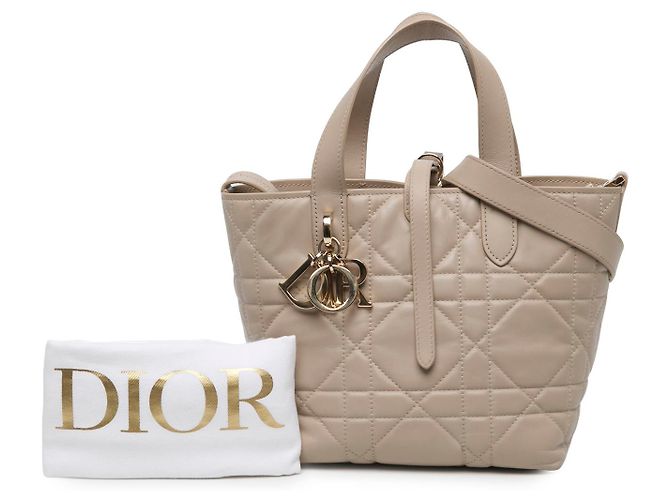Borsa Satchel Dior Toujours Small in vitello Macrocannage Beige - vista 6