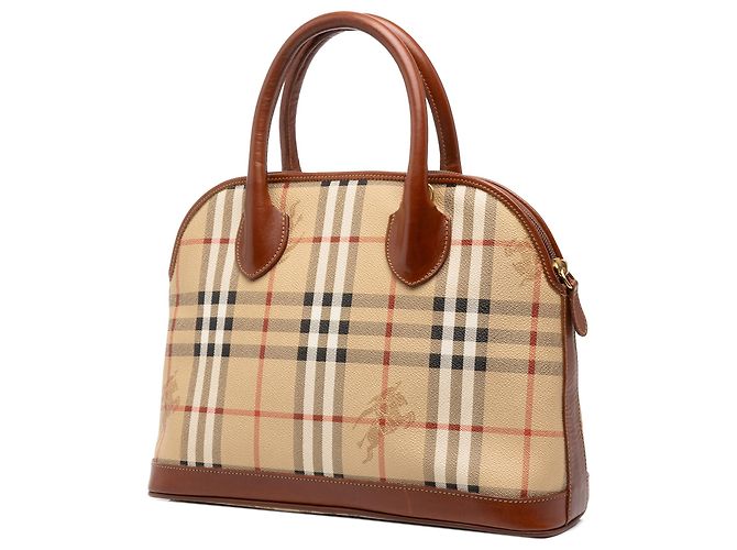 Borsa Dome Satchel Burberry Beige Haymarket Check Coated Canvas - vista 2