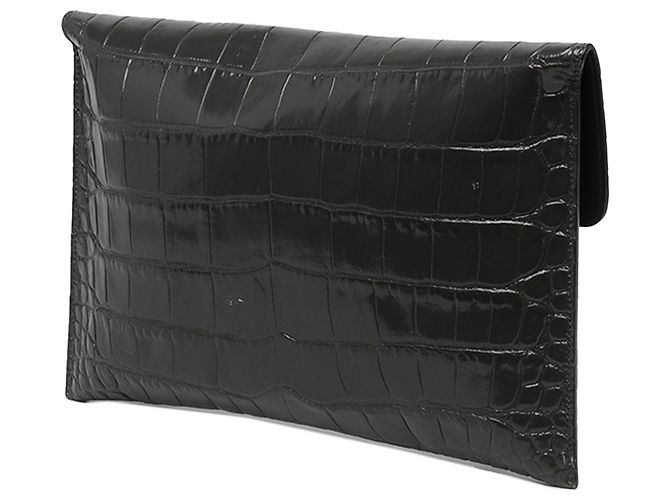 Clutch Alexander McQueen in pelle embossed effetto coccodrillo nera con teschio - vista 2