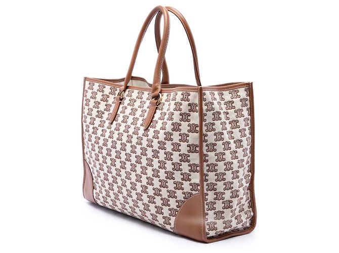 Céline Celine Bolsa Cabas Horizontal em Lona Bordada Triomphe Bege - vista 2