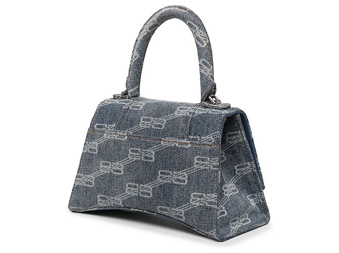 Borsa Hourglass Top Handle Balenciaga Blue Small BB Monogram Denim - vista 2