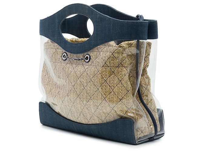 Borsa Tote Chanel 31 Shopping in PVC blu e denim - vista 2