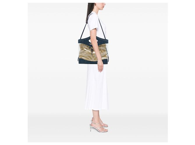 Borsa Tote Chanel 31 Shopping in PVC blu e denim - vista 6