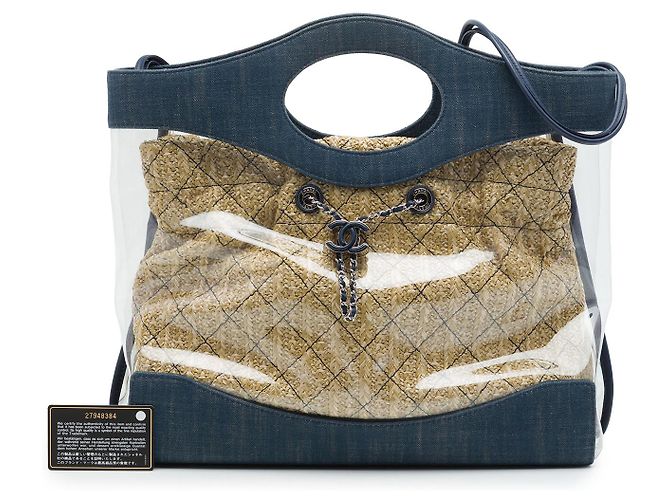 Borsa Tote Chanel 31 Shopping in PVC blu e denim - vista 7