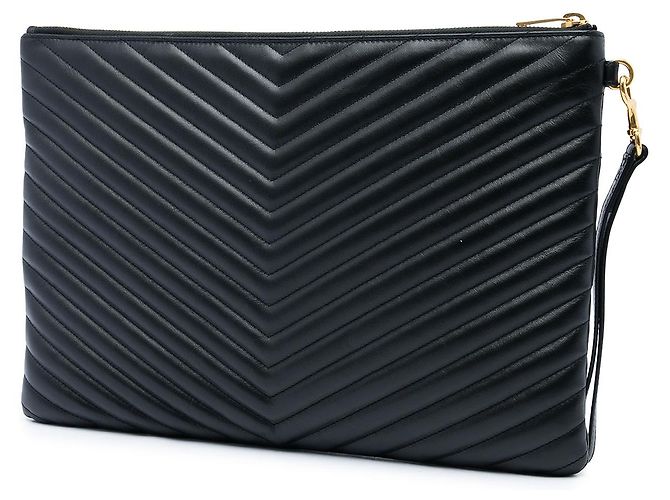 Autre Marque Portadocumenti Cassandre Saint Laurent in pelle di vitello chevron nera - vista 2