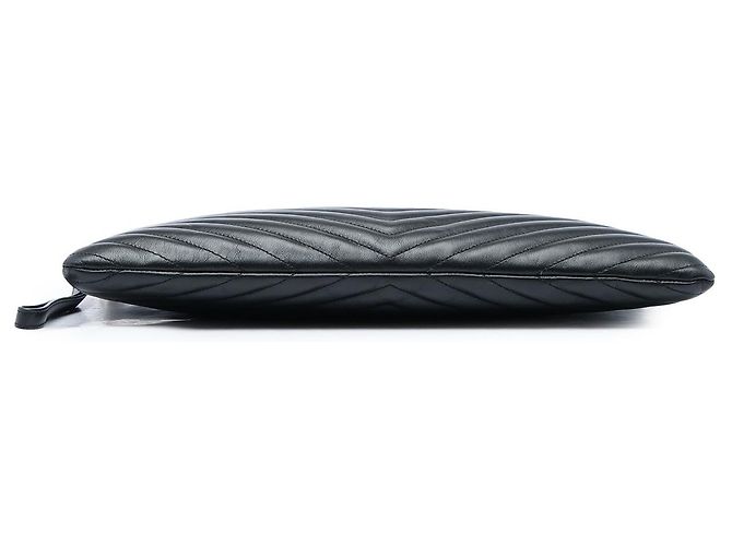Autre Marque Portadocumenti Cassandre Saint Laurent in pelle di vitello chevron nera - vista 3