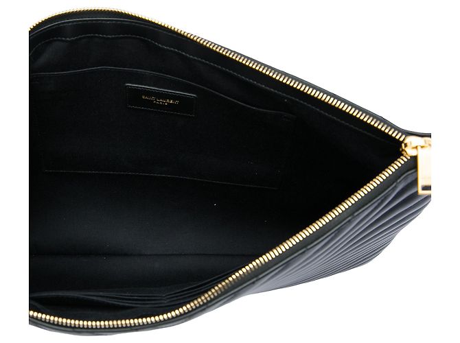 Autre Marque Portadocumenti Cassandre Saint Laurent in pelle di vitello chevron nera - vista 4