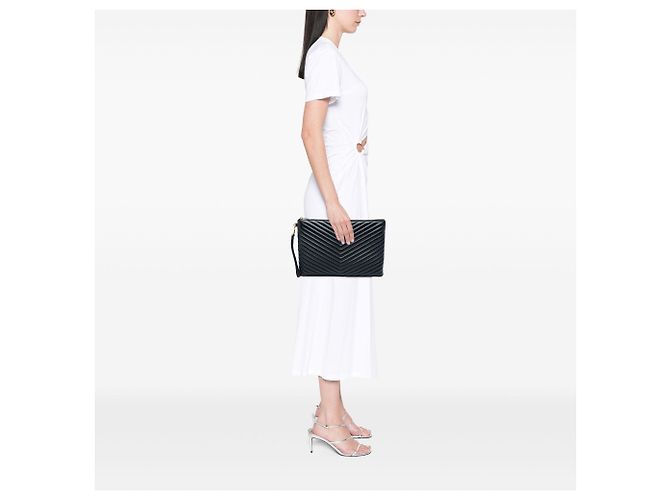 Autre Marque Portadocumenti Cassandre Saint Laurent in pelle di vitello chevron nera - vista 5