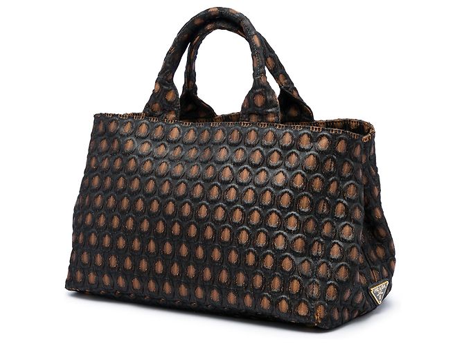 Tote Prada in Tessuto Broccato Canapa Marrone - vista 2