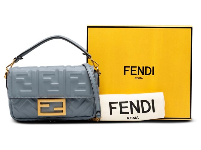 Borsa Satchel Baguette Fendi in pelle goffrata Mini Zucca Grigia - vista 7