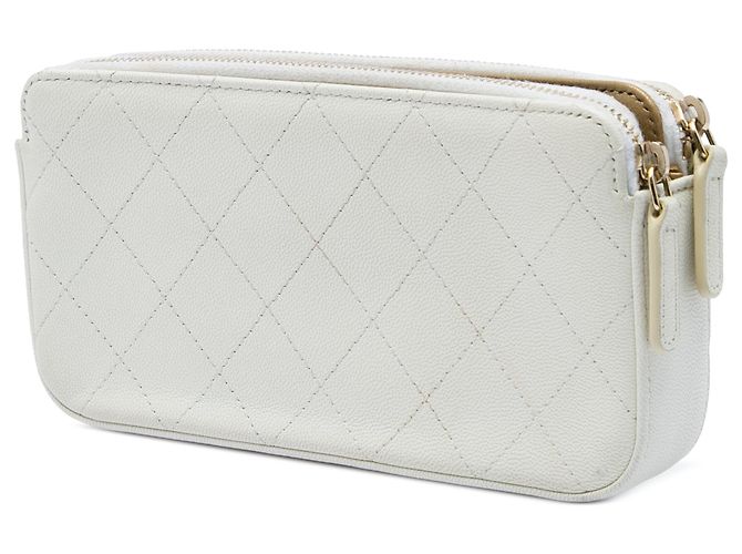 Clutch Chanel White CC Quilted Goatskin Chic Pearls Double Zip con Catena - vista 2