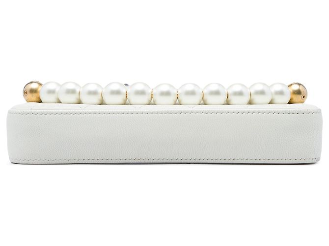 Clutch Chanel White CC Quilted Goatskin Chic Pearls Double Zip con Catena - vista 3