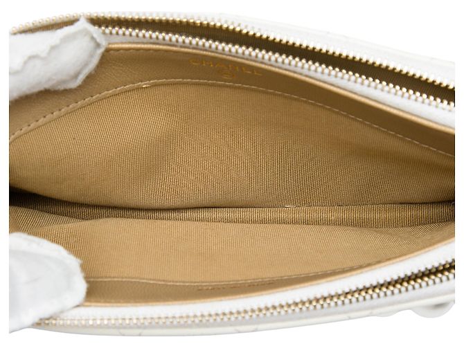 Clutch Chanel White CC Quilted Goatskin Chic Pearls Double Zip con Catena - vista 4