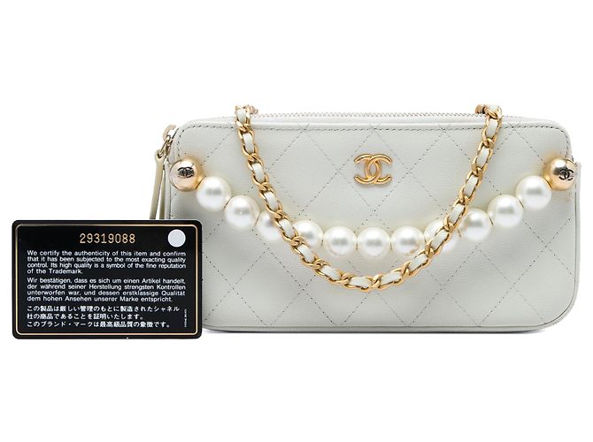 Clutch Chanel White CC Quilted Goatskin Chic Pearls Double Zip con Catena - vista 6
