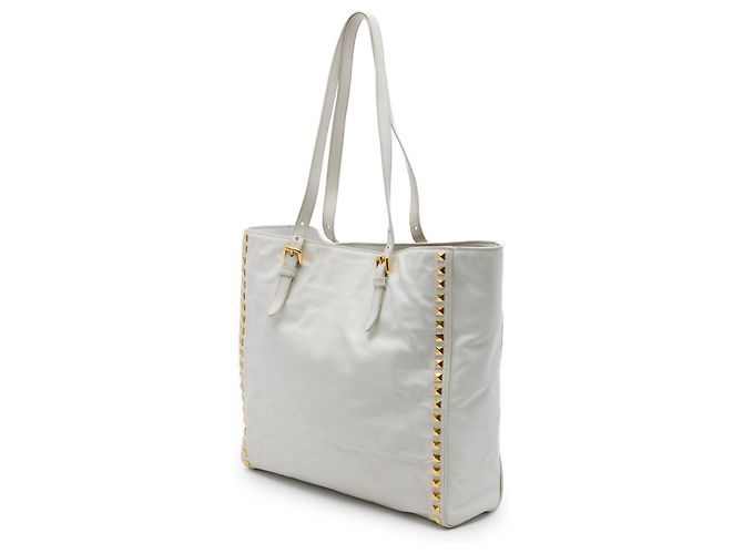 Tote Miu Miu in vitello morbido bianco con borchie - vista 2