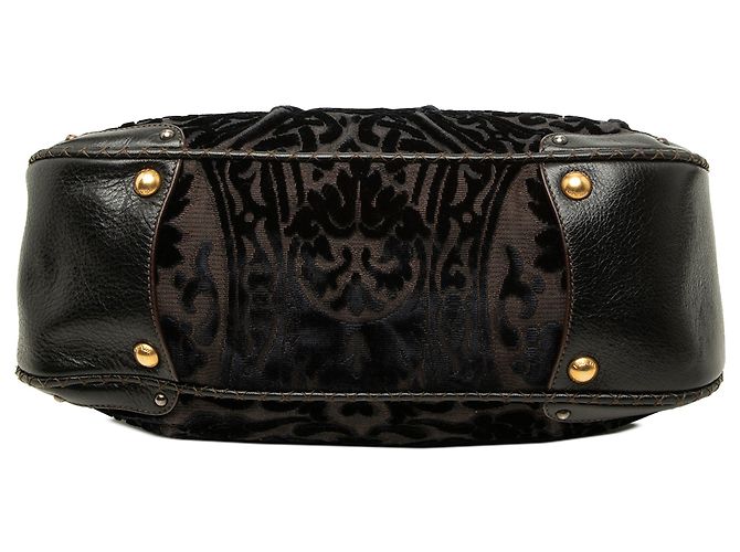 Borsa tote convertibile Prada in velluto burnout nero e tela Canapa con logo - vista 3
