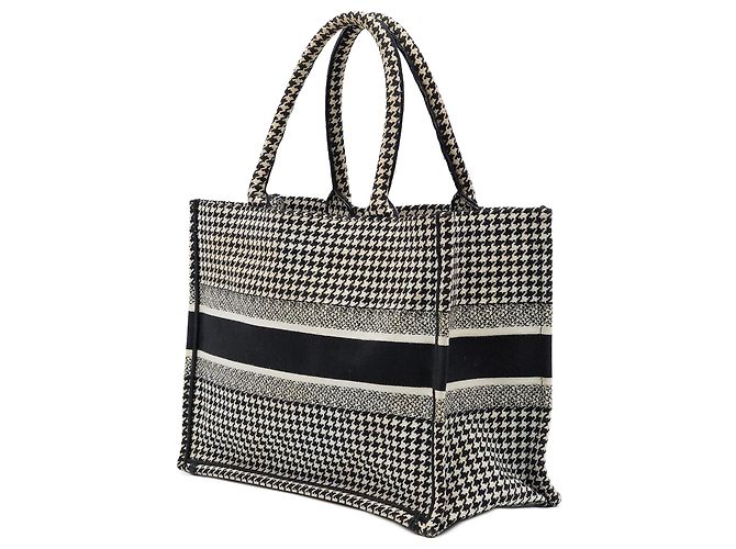Dior Book Tote Media in tela ricamata pied-de-poule Nero - vista 2