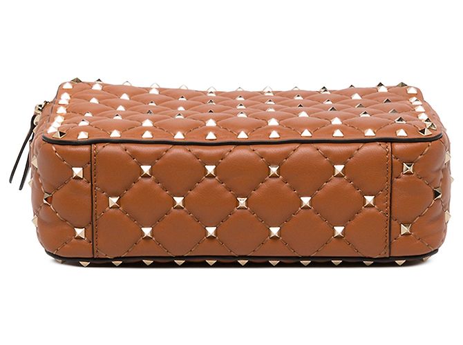 Borsa Camera Valentino Rockstud Spike in nappa marrone con doppia zip - vista 2