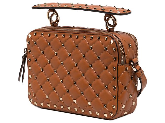 Borsa Camera Valentino Rockstud Spike in nappa marrone con doppia zip - vista 3