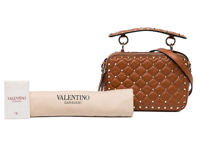 Borsa Camera Valentino Rockstud Spike in nappa marrone con doppia zip - vista 6