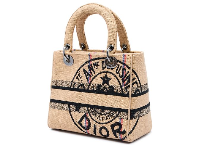 Dior Beige Medium Jute Embroidered Lady D Lite - vista 2