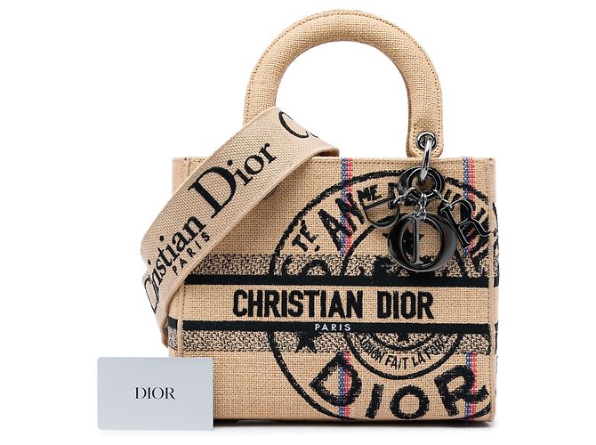Dior Beige Medium Jute Embroidered Lady D Lite - vista 6