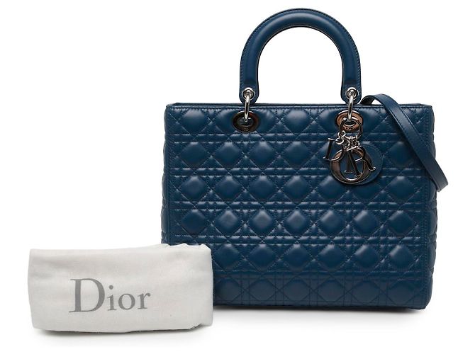 Dior Blue Large Lambskin Cannage Lady Dior - vista 6