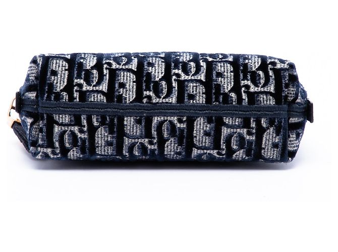 Necessaire Dior in velluto blu ricamato Oblique - vista 3