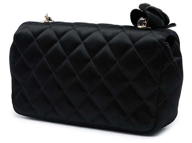 Chanel Black Mini CC Quilted Satin Camellia Flap - vista 2