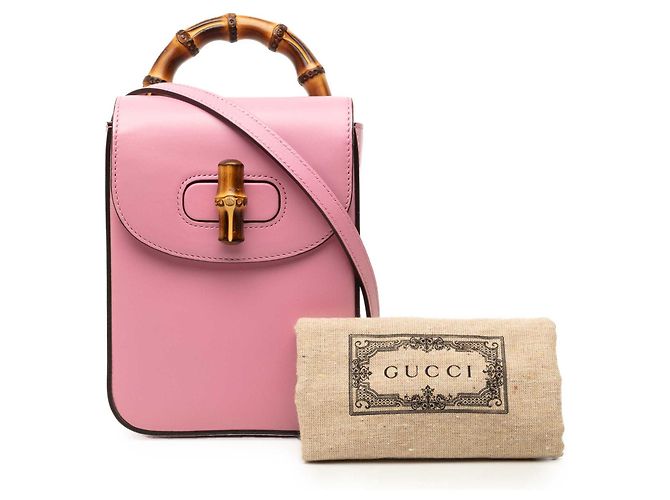 Bamboo Gucci Mini Bolsa de Couro de Bezerro Rosa com Alça de Bambu - vista 11