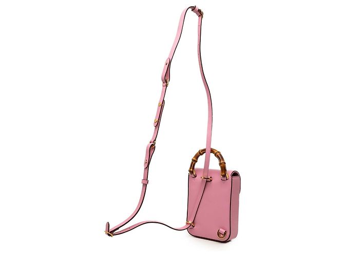 Bamboo Gucci Mini Bolsa de Couro de Bezerro Rosa com Alça de Bambu - vista 2