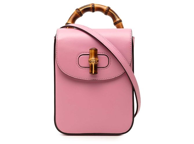 Bamboo Gucci Mini Bolsa de Couro de Bezerro Rosa com Alça de Bambu - vista 3