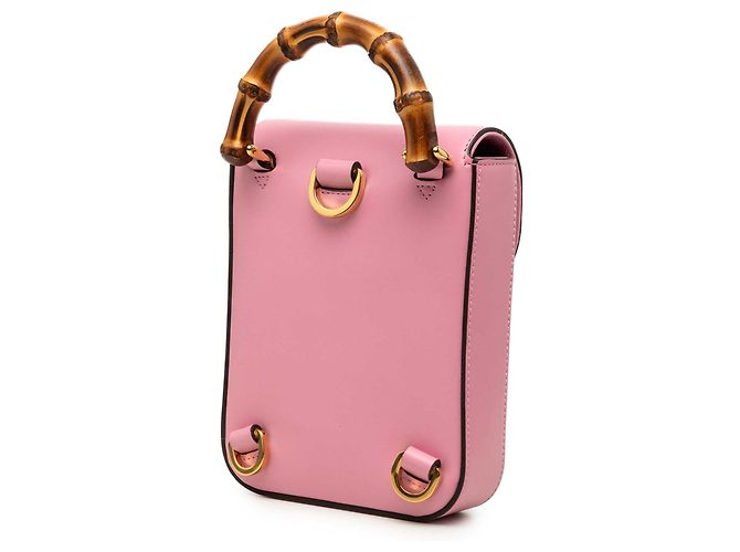 Bamboo Gucci Mini Bolsa de Couro de Bezerro Rosa com Alça de Bambu - vista 4