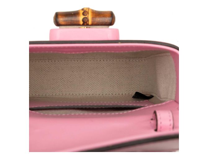 Bamboo Gucci Mini Bolsa de Couro de Bezerro Rosa com Alça de Bambu - vista 6