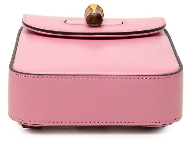 Bamboo Gucci Mini Bolsa de Couro de Bezerro Rosa com Alça de Bambu - vista 8