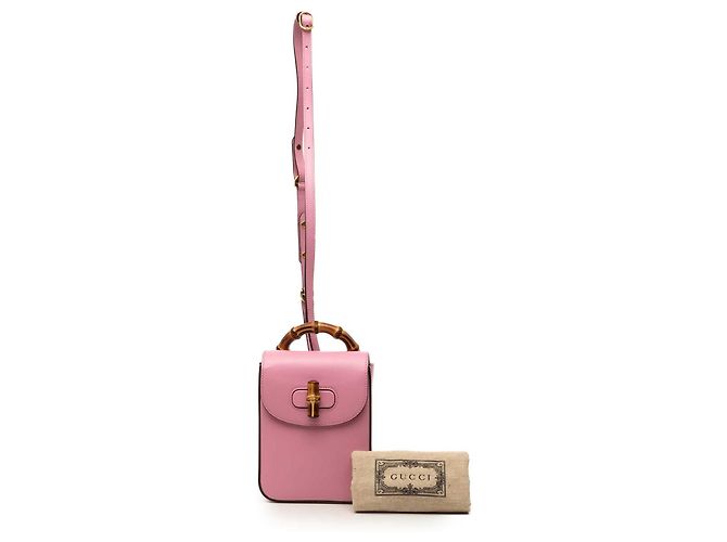 Bamboo Gucci Mini Bolsa de Couro de Bezerro Rosa com Alça de Bambu - vista 9