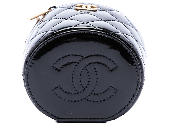 Borsa Vanity Chanel Afternoon Tea in vernice matelassé nera con manico e catena - vista 3